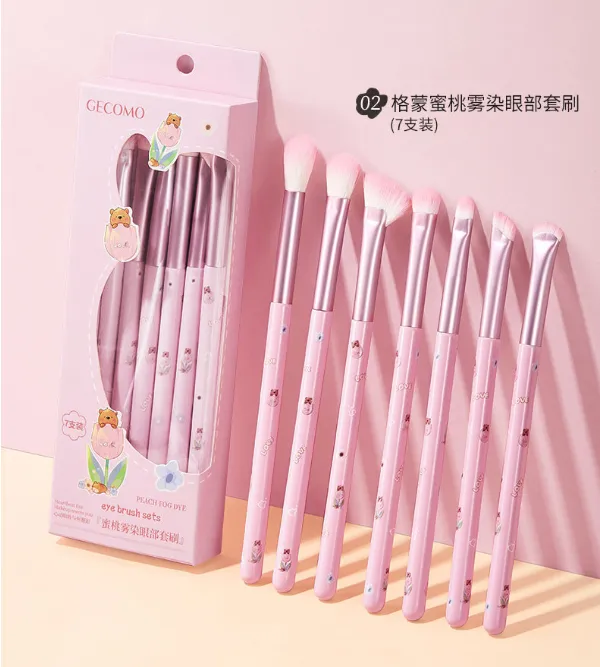 Eye Brush Sets Peach Fog Dye 7 Pcs GECOMO